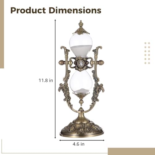 Vintage Hour Glass, 15 Minute Sanduhr Timer Bronze Zinc Alloy Frame, Metal Base Glass Timer for Home Desk Office Weddin Kitchen