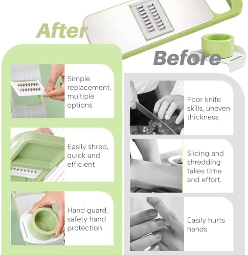 Safe Mandoline Slicer with Slide-On Hand Guard, 2026 Upgraded 6 in 1 Stainless Steel Vegetable Chopper, Multi Blade Potato/Onion/Garlic/Cucumber/Fruit Slicer, Kitchen Grater Food Cutter