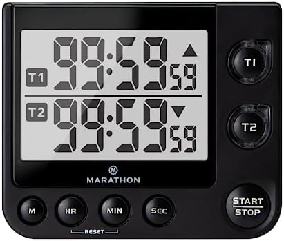 MARATHON Dual Digital Timer, 100-Hour Count Up/Down, Large Display, Black