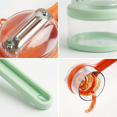 Vegetable Peeler with Container Set, 3 Piece Stainless Steel Fruit and Veggie Peelers with Skin Collector, Large and Small Storage Peelers for Kitchen