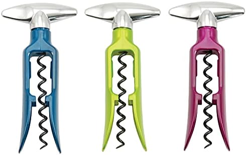 True Self Pulling Corkscrew Wine Opener, Durable Plastic with Easy Turn Chrome Handle, Wine Bottle Opener for Bartenders, Bar Cart Accessories, Home Bar, Kitchen, Set of 1, Colors May Vary
