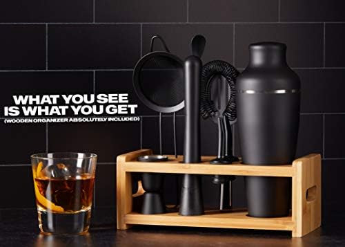 9-Piece Cocktail Shaker Bartender Kit with Stand, Matte Black Bar Tools