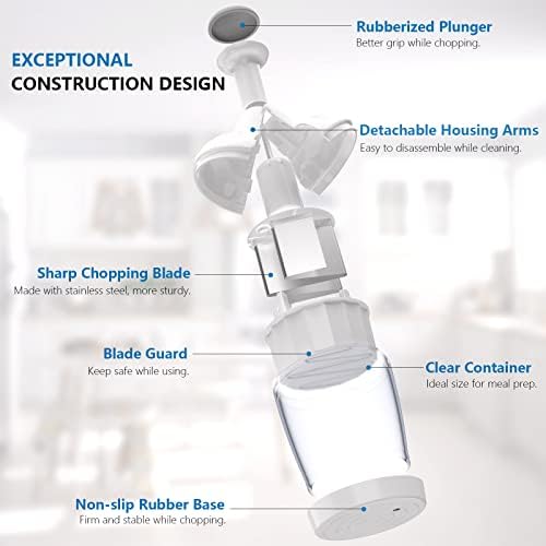 Food Chopper, Handheld Veggie Chopper for Vegetable, Onion, Garlic, Nut, Hand Vegetable Cutter, Dishwasher-safe, Stainless Steel Blade, White.