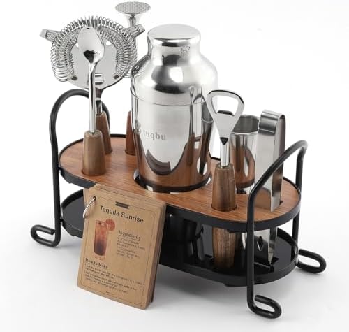 Cocktail Shaker Set with Stand, Mixology Bartender Kit for Drink Mixing | Mixology Set with 7 Bar Set Tools Cocktail Kit