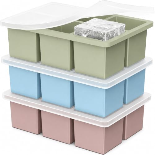 Large Ice Cube Tray for Whiskey: 2" Big Silicone Ice Tray with Lid for Whisky - 3Pack Old Fashioned Ice Cube Trays for Cocktail - Huge Square Cubed Bourbon Ice Cube Maker