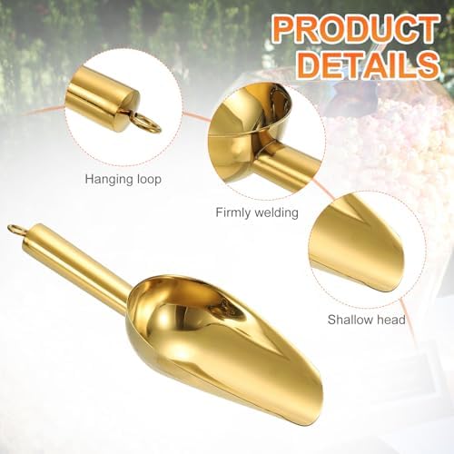 uxcell 4pcs Metal Ice Scoop, 8.5" x 2.7"Stainless Steel Ice Scooper for Kitchen Party Bar Wedding Use, Gold