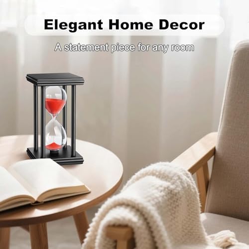 Sand Timer 30 Minute, Wooden Stand Hourglass Sand Clock 30 Min, Antiguo Reloj De Arena, Large Unique Hour Glass Sandglass for Home Desk Office (Red)