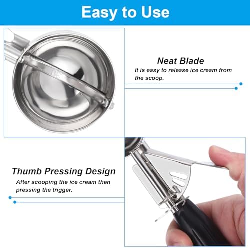PATIKIL 1 Ounce Ice Cream Scoop with Trigger, Stainless Steel Portion Cookie Scoop with Thumb Trigger for Cookie Dough Cupcake Batter Baking, Black (Pack of 2)