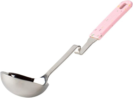 Souper Cubes + Lori Greiner No Mess Stainless Steel Soup Ladle with Silicone Handle - Metal Soup Ladle with No Mess Design That Hooks on Side of Any Pot - Cotton Candy