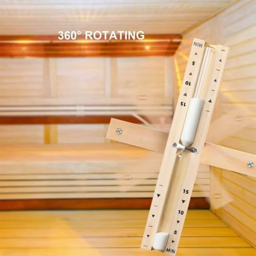 Sauna Hourglass Sand Timer 15 Minute, Heat Resistant 15 Min Wood White Clock, Sand Watch, Rotating Large Reloj De Arena, Wooden Hour Glass Sandglass for Sauna Room