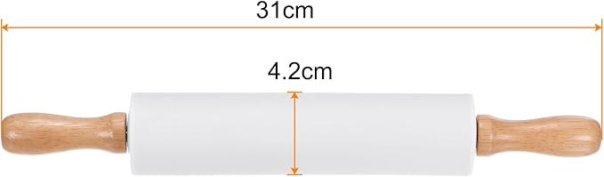 HARFINGTON 2pcs Silicone Rolling Pins for Baking 12.2 Inch Non-Stick Silicone Surface Wooden Handle Rolling Pin Small Roller Playdough Rolling Pins for Fondant Kitchen Dough Pizza, White