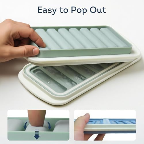 Lily's Home Flexible Silicone Ice Cube Tray - Durable Easy Release - Fresh Youthful Colors - Water Fill Port - Compact 9x4.5 Size - Multi-Purpose Use - Ice Cube Trays for Freezer - Set of 3