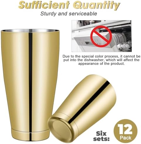 Sabary 12 Pcs Shakers Bartending Boston Cocktail Shaker, Gold