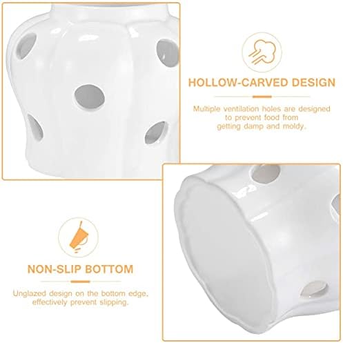 Large Garlic Keeper Vented Ceramic Storage Container. White Stoneware with Nature Cork Lid - L Size
