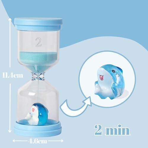 2 Minute Sand Timer,Hourglass Timer in Macaron Blue with Shark Pattern