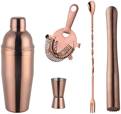 Buyerstar Bar Set 5-Piece Mixology Bartender Kit - Cocktail Shaker Set Bar Tool Set for Home and Professional Bartending - Martini Shaker and Drink Mixing Bar Tools - Cocktail Kit (Rose GPLD)