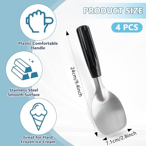 4 Pack Ice Cream Spade Heavy Duty - Stainless Steel Flat Ice Cream Scoop, Scooper for Hard or Creamy Dessert Spade Butter Cutter