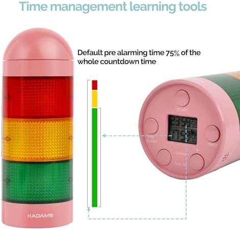 KADAMS Visual Timer for Kids with Pre-Alarm, Traffic Light Countdown Timer for ADHD Toddlers Classroom 24H Digital Timer, 5 Volume Levels Mute Pause Memory for Homework Learning Home Routine