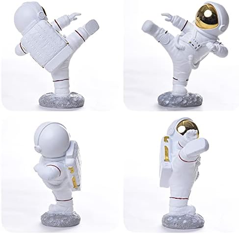 F379 Astronaut Figurine Kung Fu Statue, Resin Kicking Spaceman Sculpture Desktop Ornament Outer Space Themed Home Office Decor Space Toys Gifts for Christmas