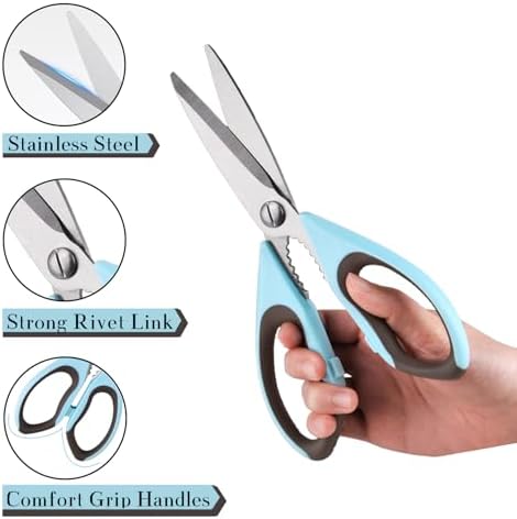 2 Pack Heavy Duty Scissors Kitchen Shears with Magnetic Holder,Dishwasher Safe Stainless Steel Meat Cooking Shears,Multifunctional All Purpose Sharp Scissors Set for Food,Meat,BBQ,Pizza(Blue,Green)