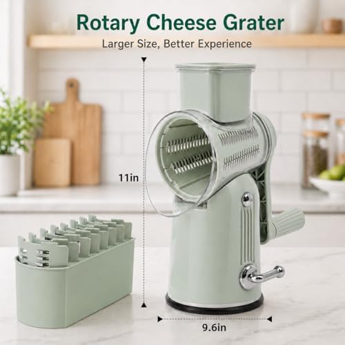 5 in 1 Rotary Cheese Grater with Hand Crank,Cheese Shredder(Green)