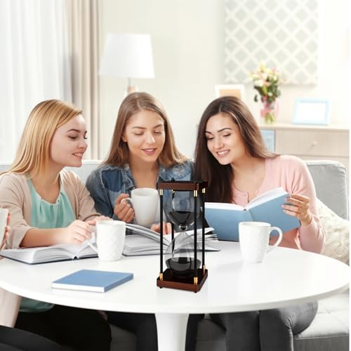 Sand Timer 60 Minutes Hourglass, Vintage Wooden Hour Glass Timer, Large Sandglass Timer Sand Clock for Games Classroom Kitchen Home Office Decor (Black Sand)