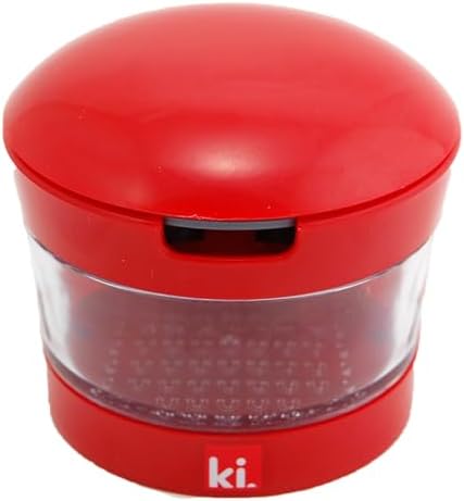 Garlic Perfection Press, Crusher, Mincer, and Storage Container - Easy to Clean - Stainless Steel Blades - Red