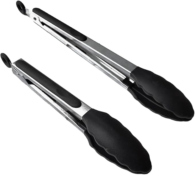 2 PCS Kitchen Silicone Tongs - 9” & 12” Premium Silicone Cooking Tongs, Nonslip Smart Locking & Easy Grip, Heat Resistant