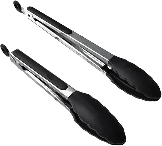 2 PCS Kitchen Silicone Tongs - 9” & 12” Premium Silicone Cooking Tongs, Nonslip Smart Locking & Easy Grip, Heat Resistant