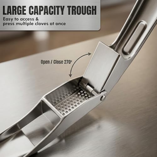 Zen MD 304 Stainless Steel Garlic Press, Heavy Duty Mincer & Crusher Tool, No Peeling Needed, Large Capacity Garlic Press and Masher, Easy Squeeze Presser, Rustproof Dishwasher Safe Kitchen Gadget