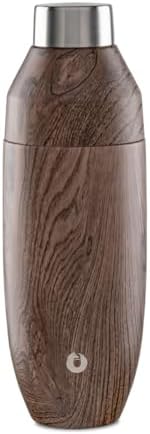SNOWFOX Premium Vacuum Insulated Stainless Steel Cocktail Shaker, Home Bar Accessories, Elegant Drink Mixer, Lid With Jigger & Built In Strainer, Dark Walnut, 22oz.