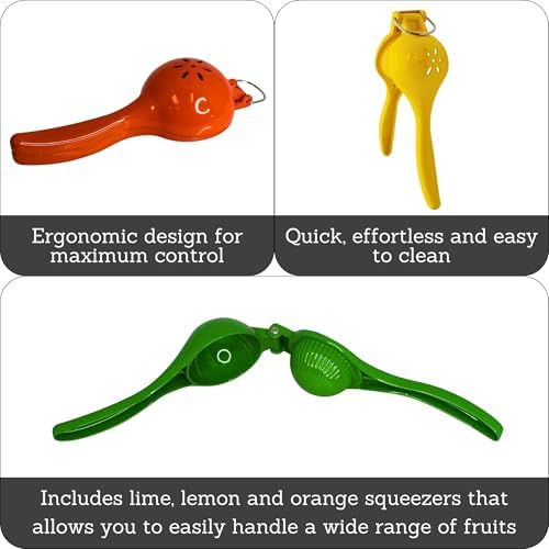 IMUSA 3 Piece Lime, Lemon & Orange Citrus Squeezer Set