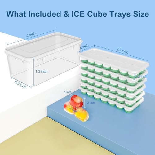 Ice Cube Tray, Ice Cube Trays for Freezer 5 Pack with Lid and Bin, Ice Tray Easy-Release, Ice Trays for Freezer Stackable, Silicone Ice Cube Tray for Drinks, Coffee - BPA-Free and Odor-Free