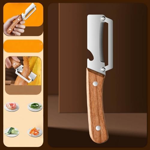 Multi-Functional Vegetable Peeler for Kitchen,Upgrade 2 in 1multifunctional Vegetable Peeler,Multi Functional Vegetable Fruit Peeling Tools with Bottle Opener and Wooden Handle ﻿ (2PCS)