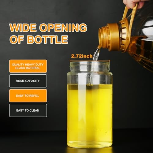 Oil Dispenser,Glass Oil Bottle,Suitable For Olive Oil and Vinegar,500ML,17 Ounces Capacity,Intelligent Quantification Olive Oil Dispenser,Non-drip Nozzle Design,Easy To Replenish and Clean