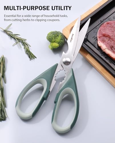 Kitchen Shears Scissors Food Scissors, 3-in-1 Multifunction Japanese Stainless Steel Meat Shears, Dishwasher Safe Sharp Shear All Purpose with Comfort Grip, Ideal for Everyday Use-Black