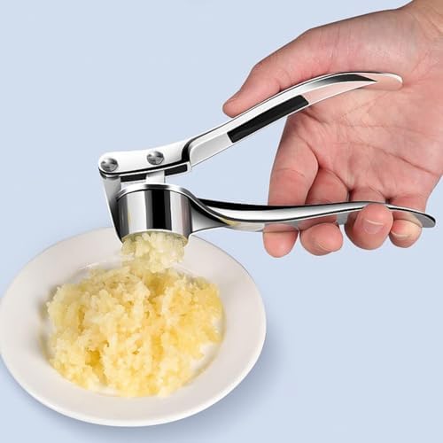 Garlic Press Stainless Steel, Garlic Mincer Tool, No Need to Peel Garlic Ginger Crusher & Masher, Ginger Crusher, Easy-Squeeze Garlic Smasher