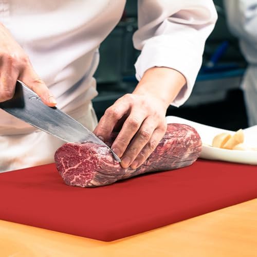 Dexas NSF Certified Polysafe Cutting Board with Handle, 11 x 14.5 Inches, Reversible Kitchen Cutting Board, Red