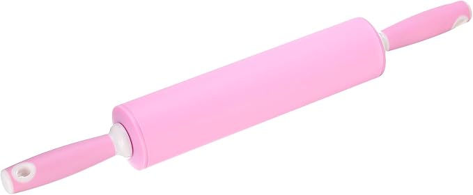 HARFINGTON Silicone Rolling Pins for Baking 20.5 Inch Rubber Handle Non-Stick Rolling Pin Small Roller Playdough Rolling Pins for Dough Pizza Pastry Fondant Kitchen, Pink