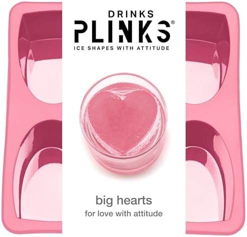 DRINKSPLINKS Pink Heart Shaped Ice Cube Tray. Large Heart Ice Mold.