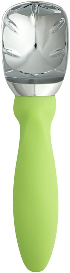 Restaurantware Comfy Grip 7.9 x 2 Inch Kitchen Ice Cream Scoop 1 Heavy-Duty Ice Cream Disher - Ergonomic PP Handle Dishwashable Green Metal Ice Cream Spade With Lid Opener Notch Multi-Use