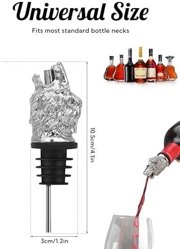Lion Head Wine Pourer, Animal Bottle Pourer and Liquor Stopper for Wine Whiskey Spirits, Metal Wine Aerator Spout with Stainless Steel & Silicone, Novelty Bar Accessory Gift for Men Parties & Holidays
