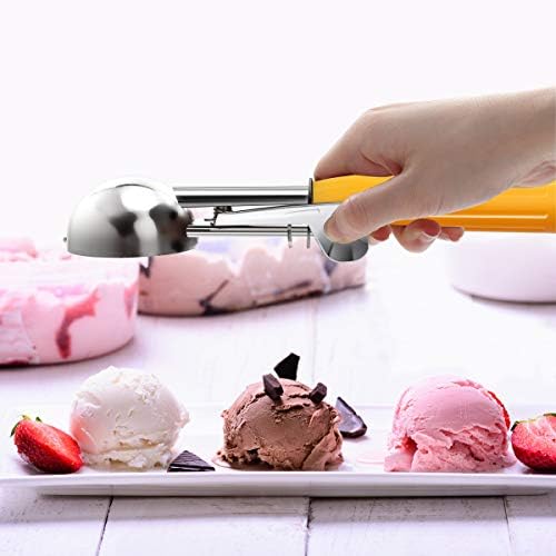 TOPKITCHEN Commercial-Grade Ice Cream Scoop 1.63 oz, 18/8 Stainless Steel Cookie Scoop with Plastic Handle, Portion Control Disher Scoop for Bakeries, Restaurants & Dessert Shops, #20, Yellow