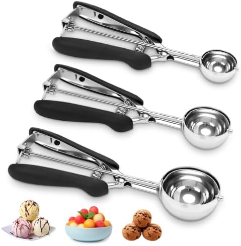 Engraved Sizes Cookie Scoops,Set of 3 Black Cookie Scoops for Baking