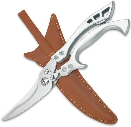 Poultry Shears-Heavy Duty Sharp Stainless Steel Kitchen Scissors for Cutting Chicken, Meat, Fish and Vegetables, Bone Cutting Shears with Safety Lock, Holster and Box