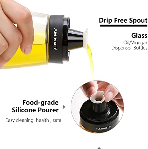 Oil and Vinegar Dispenser 2 Pack, Olive Oil and Vinegar Cruet Dispenser Bottle,Wide Opening(Easy Refilling) with lids, Sealed leakproof, Glass Oil Bottle for Kitchen Cooking, 9.5oz/280ml