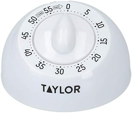 Taylor Kitchen Timer, Classic Mechanical Cooking and Baking Countdown Rotating Alarm, 60 Minutes, White
