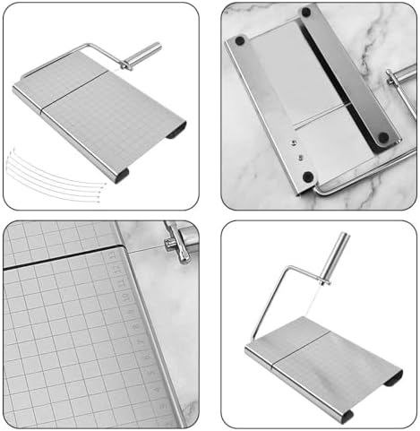 Stainless Steel Multipurpose Cheese Slicer with 5 Replaceable Cutting Line, 304 Stainless Steel Board with Measuring Grids, Easy to Clean Dishwhaser Safe Cheese Slicer, Kitchen Helper for Women