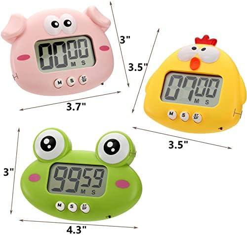 DEAYOU 3-Pack Digital Kitchen Timer, Small Electronic Timers for Cooking, Magnetic Cute Timer Clock with Stand for Kid, Teacher, Senior, Exercise, Study, Baking, Big Digits, Loud Alarm, Count Up Down