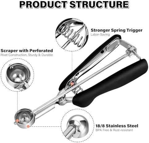 Extra Small Cookie Scoop 1 tsp, Professional Stainless Steel Tiny Ice Cream Scoop 25mm, Melon Baller Scoop Good Soft Grips, Quick Trigger Release